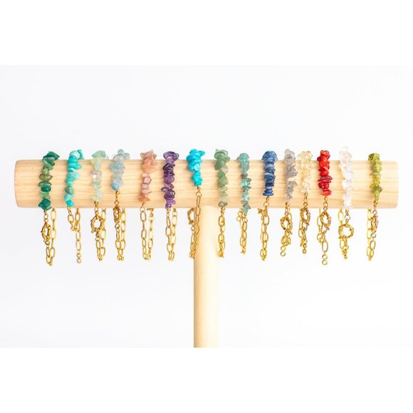 Statement Bracelet Gemstone Ocean Blue Apatite Chips Chunky Gold Chain Boho - Picture 9 of 10